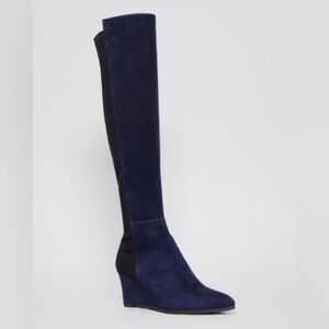 Blue + Black Suede Stuart Weitzman Mainline Over-The-Knee Stretch Boots Size 9
